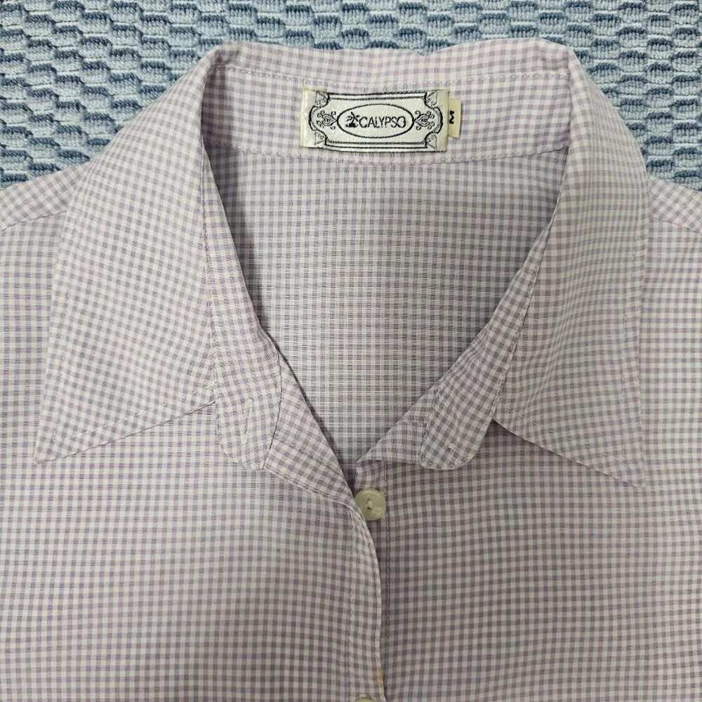 Calypso Lavender White Gingham Checkered Button Down Shirt Seersucker Top Size M - Picture 4 of 7